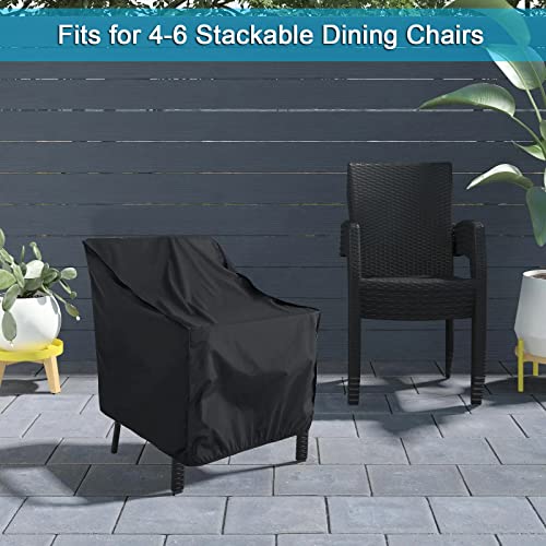 WOMACO Stackable Patio Chair Cover 2 Pack Waterproof Outdoor Stacking High Back Chair Cover Water Resistant Outside Furniture Tall Chair Protector (2 Pack - 29.5" L X 29.5" W X 47" H, Black)
