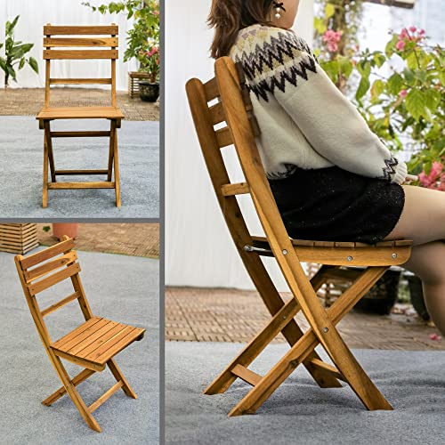 INTERBUILD REAL WOOD Acacia Hardwood Sofia Folding Chairs Balcony|Dining|Lawn|Indoor|Outdoor|Patio Chairs, 17" Tall, 2 Piece Set - Golden Teak