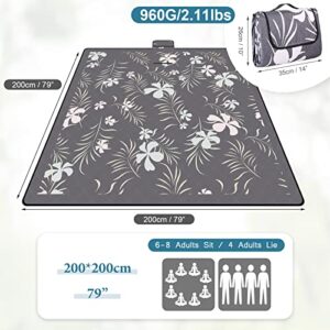 DEWUR Picnic Blankets 79"x79" Extra Large Outdoor Blanket Beach Blanket Waterproof SandProof Picnic Mat Washable Foldable Portable for Grass Lawn Beach Camping (Black Grey)