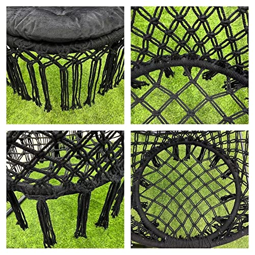 YUCAN Hammock Chair Stand with Backrest Hanging Chair Included, Extended Macrame Hanging Cotton Rope Chair with a Pillow for Indoor and Outdoor(Black), Large size