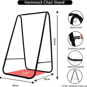 YUCAN Hammock Chair Stand with Backrest Hanging Chair Included, Extended Macrame Hanging Cotton Rope Chair with a Pillow for Indoor and Outdoor(Black), Large size
