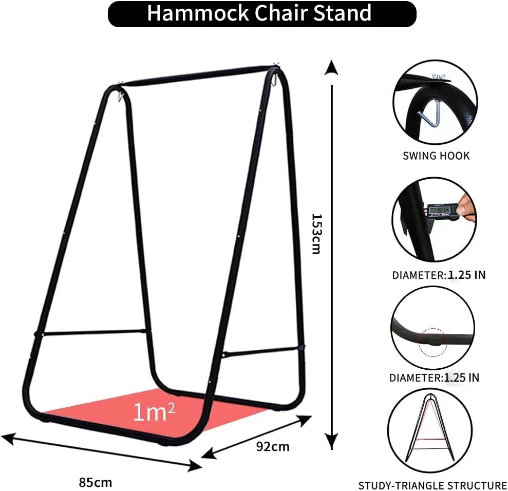 YUCAN Hammock Chair Stand with Backrest Hanging Chair Included, Extended Macrame Hanging Cotton Rope Chair with a Pillow for Indoor and Outdoor(Black), Large size