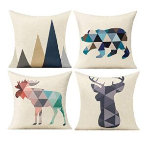 all smiles outdoor summer throw pillow covers for outside porch patio furnitures decorative animals mountains scene bear deer cushion 18″x18″ decor set of 4 for couch sofa