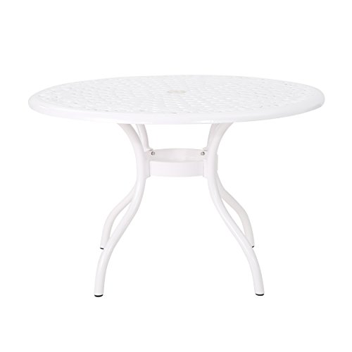 Christopher Knight Home Simon Outdoor Aluminum Round Dining Table, White