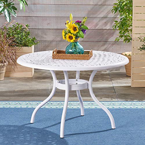 Christopher Knight Home Simon Outdoor Aluminum Round Dining Table, White