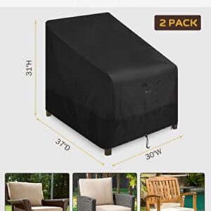 Patio Chair Covers Waterproof, Heavy Duty Outdoor Lounge Deep Seat Chair Cover, Lawn Patio Furniture Covers 2 Pack Fits up to 30W x 37D x 31H inches | Black