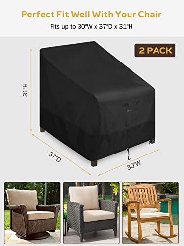 Patio Chair Covers Waterproof, Heavy Duty Outdoor Lounge Deep Seat Chair Cover, Lawn Patio Furniture Covers 2 Pack Fits up to 30W x 37D x 31H inches | Black