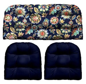 rsh décor indoor outdoor 3 piece tufted wicker cushion set, (standard, daelyn navy + navy blue)