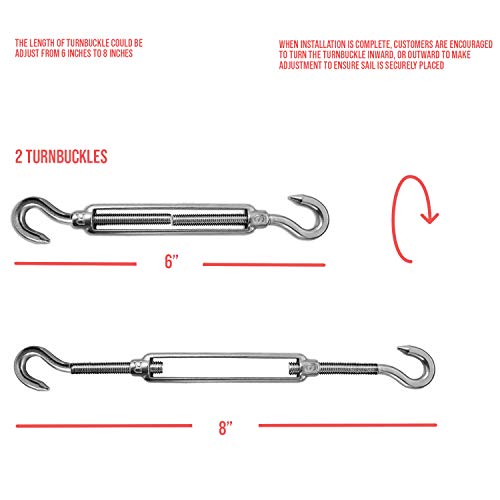 E&K Sunrise Sun Shade Sail Canopy Installation Complete Hardware Kit- for Triangle Sun Shade Sail Installation- 6 Inches, Stainless Steel, Super Heavy Duty Set of 1