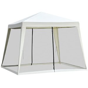 outsunny 10’x10′ outdoor party tent canopy with mesh sidewalls, patio gazebo sun shade screen shelter, beige