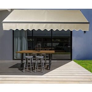 ALEKO Manual Retractable Patio Awning|10' W x 8' L Handle Crank Deck Awning| Black Frame, Polyester Water Resistant Canopy, UV Protection Sun Shade for Yard, Porch, Balcony| Ivory