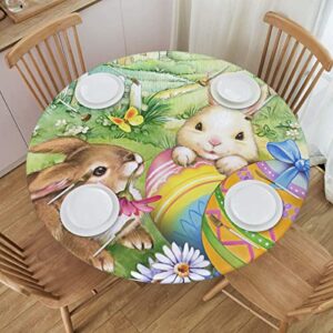 Round Tablecloth Cute Easter Bunny Fitted Elastic Waterproof Wipeable Table Cloth Cover Decor Table Pad Cover for Party Dinning Room Picnic-Small