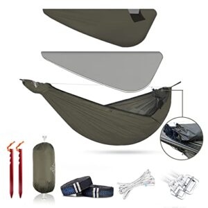 onewind airstream camping hammock with mosquito net and windsock, lightweight and convertible hammock, holds up to 400 lbs, ideal for camping, hiking, backpacking, od green