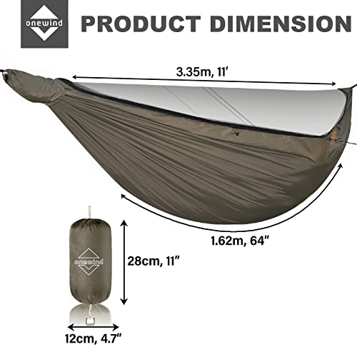 Onewind Airstream Camping Hammock with Mosquito Net and Windsock, Lightweight and Convertible Hammock, Holds up to 400 lbs, Ideal for Camping, Hiking, Backpacking, OD Green