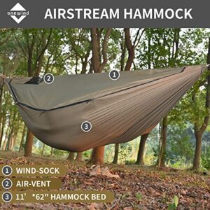Onewind Airstream Camping Hammock with Mosquito Net and Windsock, Lightweight and Convertible Hammock, Holds up to 400 lbs, Ideal for Camping, Hiking, Backpacking, OD Green