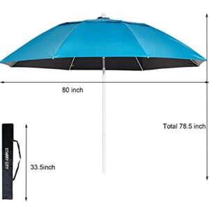 Beach Umbrellas STARRY CITY 7.2 Feet Large Sun Shade Shelter Portable Windproof 3 Links Design Patio Umbrella with Sand Anchor For Garden Beach Outdoor Poor (Bule, 7.2FT)