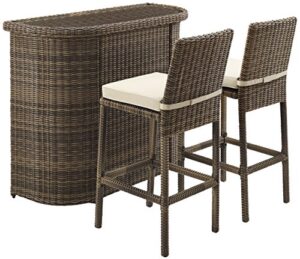 crosley furniture 3-piece bradenton outdoor wicker bar set with two stools and cushions – sand