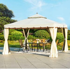 mellcom 10’ x 12’ outdoor gazebo canopy, aluminum frame soft top outdoor patio gazebo with polyester curtains and air venting screens cream