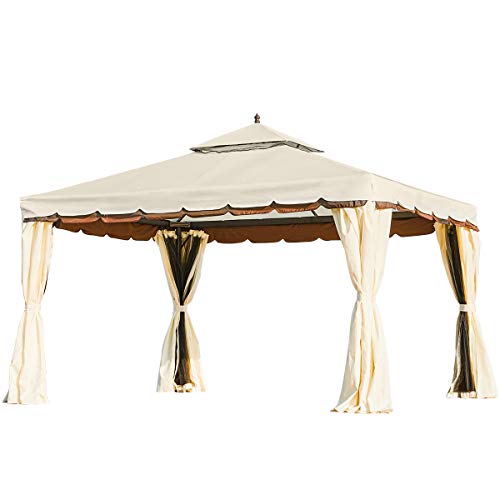 MELLCOM 10’ x 12’ Outdoor Gazebo Canopy, Aluminum Frame Soft Top Outdoor Patio Gazebo with Polyester Curtains and Air Venting Screens Cream