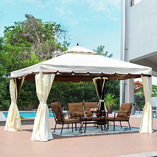 MELLCOM 10’ x 12’ Outdoor Gazebo Canopy, Aluminum Frame Soft Top Outdoor Patio Gazebo with Polyester Curtains and Air Venting Screens Cream