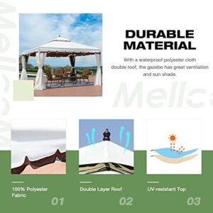 MELLCOM 10’ x 12’ Outdoor Gazebo Canopy, Aluminum Frame Soft Top Outdoor Patio Gazebo with Polyester Curtains and Air Venting Screens Cream