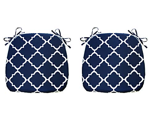 FBTS Prime Outdoor Seat Cushions Set of 2 Patio Chair Cushions with Ties 16x17 Inch Navy Geometry U-Shape Chair Pads for Outdoor Patio Furniture Garden Home Office