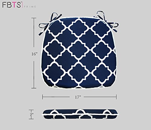 FBTS Prime Outdoor Seat Cushions Set of 2 Patio Chair Cushions with Ties 16x17 Inch Navy Geometry U-Shape Chair Pads for Outdoor Patio Furniture Garden Home Office