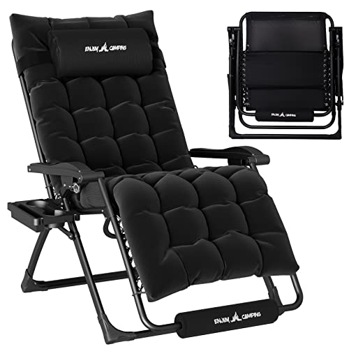 Amopatio Oversized Zero Gravity Chair with Cushion, XL Lounge Chairs for Outside, Folding Reclining Camping Chair for Deck, Yard, Porch, Pool, Black