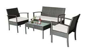 stellahome rattan patio outdoor furniture sets 4 pieces wicker chairs loveseats with extra cushion covers for replacement (black wicker/grey&beige cushions)