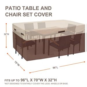 ELEXTYLE Waterproof Patio Table Covers for Rectangle Table and 4-6 Chairs 96''L x 70''W x 32''H Brown/Beige Outdoor Rectangular/Oval Windproof Patio Dinning Set Covers