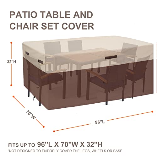 ELEXTYLE Waterproof Patio Table Covers for Rectangle Table and 4-6 Chairs 96''L x 70''W x 32''H Brown/Beige Outdoor Rectangular/Oval Windproof Patio Dinning Set Covers