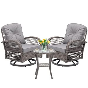 homefun outdoor swivel rocker patio chairs, 3 pieces patio bistro set wicker furniture set 360 degree swivel chairs with cushions and coffee table