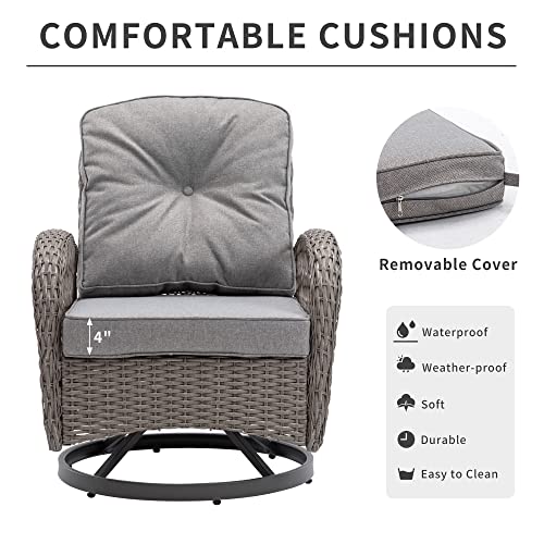HOMEFUN Outdoor Swivel Rocker Patio Chairs, 3 Pieces Patio Bistro Set Wicker Furniture Set 360 Degree Swivel Chairs with Cushions and Coffee Table