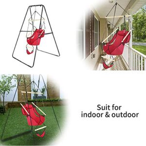 ONCLOUD Hammock Chair Hanging Swing Seat Air Deluxe Rope Through Beech Wood Bars, Drink Holder & Fuller Pillow Safer Relax for Indoor Outdoor 250Lbs, Red