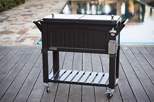 Permasteel PS-203F1-BLK-AM 80 Quart Portable Rolling Patio Cooler, Black