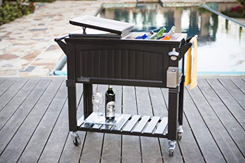 Permasteel PS-203F1-BLK-AM 80 Quart Portable Rolling Patio Cooler, Black