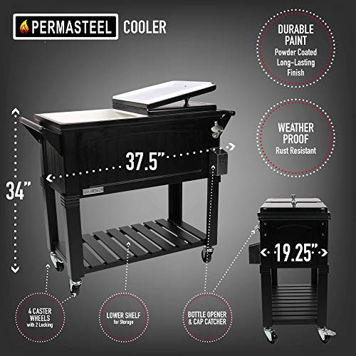 Permasteel PS-203F1-BLK-AM 80 Quart Portable Rolling Patio Cooler, Black