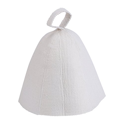 Nordic Style Wool Felt Sauna Hat Cap - with Hang Loop Supply (White)