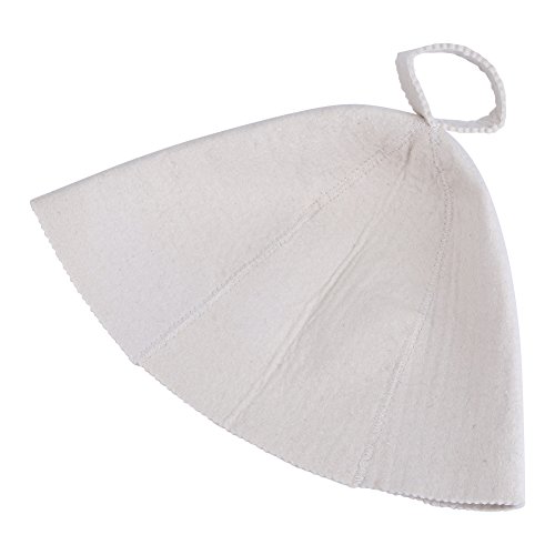 Nordic Style Wool Felt Sauna Hat Cap - with Hang Loop Supply (White)