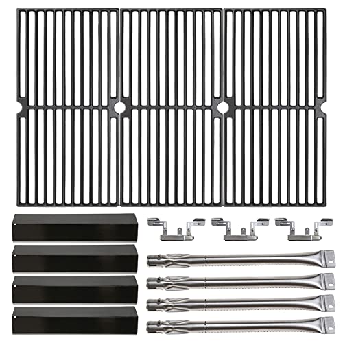 Hisencn 17.75 Inch Grill Grate, Burner Tube and Porcelain Heat Plate for Brinkmann 810-2410-S, 17 3/4" x 26 13/16" Cast Iron Cooking Grids Replacement