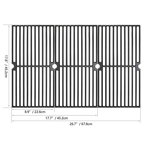 Hisencn 17.75 Inch Grill Grate, Burner Tube and Porcelain Heat Plate for Brinkmann 810-2410-S, 17 3/4" x 26 13/16" Cast Iron Cooking Grids Replacement