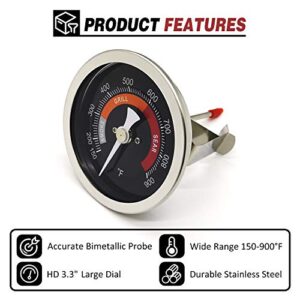 WEMEIKIT Upgraded Thermometer Replacement for Big Green Egg Grills, HD 3.3” Large Dial & Waterproof Temperature Gauge for BGE Accessories, Dome Lid Thermostat Made of Stainless Steel for Long Time Use