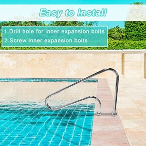 DOEL Pool Handrail, 304 Stainless Steel 48x32 Swimming Pool Stair Rail with Easy Mount Base, Humanized Silver Rustproof Pool Handrail for In-ground Pools