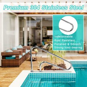 DOEL Pool Handrail, 304 Stainless Steel 48x32 Swimming Pool Stair Rail with Easy Mount Base, Humanized Silver Rustproof Pool Handrail for In-ground Pools