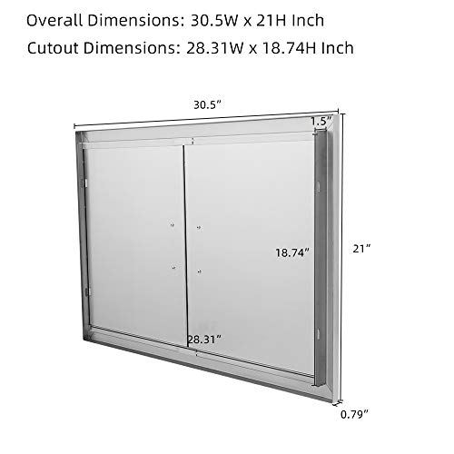 ROVSUN Outdoor Kitchen Access Door, 30.5" W x 21" H Double BBQ Door, 304 Stainless Steel for Outside Kitchen Commercial Grilling Station Barbeque Grill Oven Island Outside Storage Cabinet