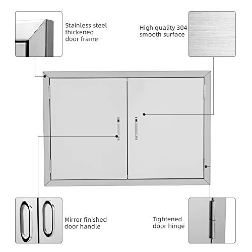 ROVSUN Outdoor Kitchen Access Door, 30.5" W x 21" H Double BBQ Door, 304 Stainless Steel for Outside Kitchen Commercial Grilling Station Barbeque Grill Oven Island Outside Storage Cabinet