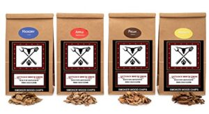 jax smok’in tinder premium bbq wood chips for smoking and grilling variety pack, 4 of our most popular medium sized wood chip packs 2.90 liter bags (1 lb each) usa (apple, pecan, hickory, mesquite)
