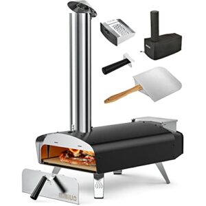 Mimiuo Portable Wood Pellet Pizza Oven with 13" Pizza Stone & Foldable Pizza Peel - Wood-Fired Pizza Oven for Outdoor Cooking - Finished with Black Coating (Classic W-Oven Series)