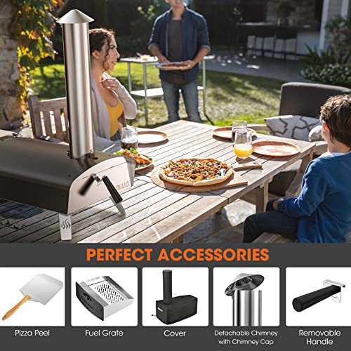 Mimiuo Portable Wood Pellet Pizza Oven with 13" Pizza Stone & Foldable Pizza Peel - Wood-Fired Pizza Oven for Outdoor Cooking - Finished with Black Coating (Classic W-Oven Series)