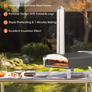 Mimiuo Portable Wood Pellet Pizza Oven with 13" Pizza Stone & Foldable Pizza Peel - Wood-Fired Pizza Oven for Outdoor Cooking - Finished with Black Coating (Classic W-Oven Series)